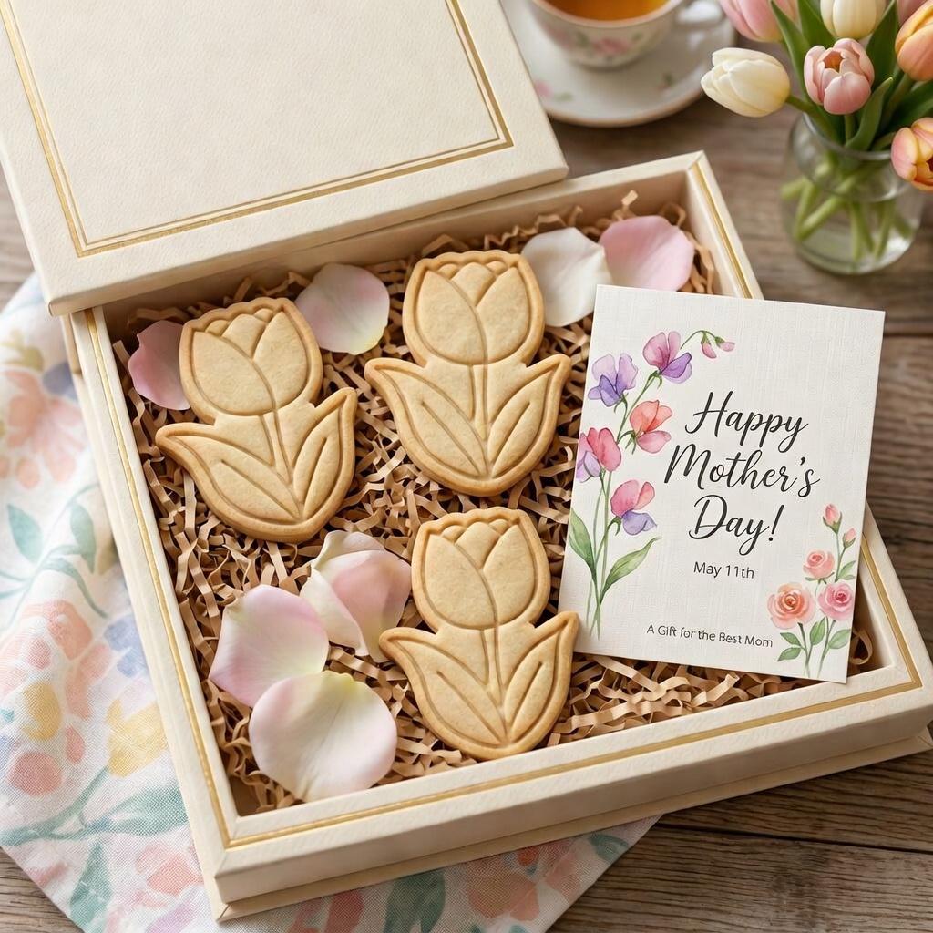 Tulip Flower Cookie Cutter & Stamp, Happy Mothers Day Cookie Stamp, Spring Floral Cookie Cutter, Mama Birthday Cookie Stamp