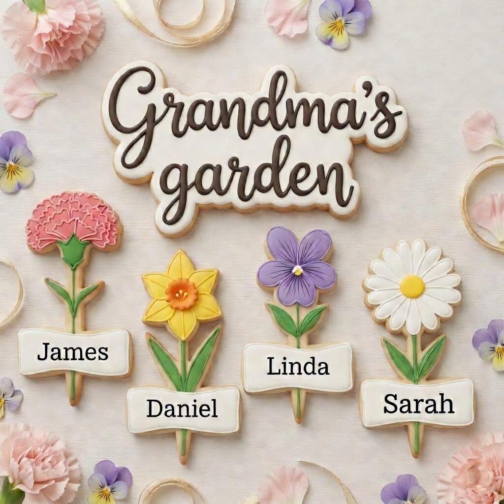Mom's Garden Cookie Cutter, Mother's Day Cookie Cutter, Grandma's Garden Cookie Cutter, Daisy Pansy Floral Cookie Cutter