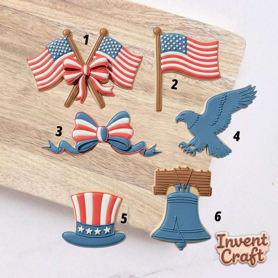 American Flag Cookie Cutter Set, 4th of July Eagle, Polymer Clay Cutter, Liberty Bell Mold, Patriotic Bow Tool, Polyclay Cutter, DIY