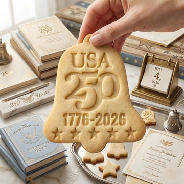USA 250 Cookie Cutter & Stamp, America 250th Anniversary Bell Cookie Stamp, 1776–2026 Patriotic Cookie Cutter, 4th of July Cookie Stamp
