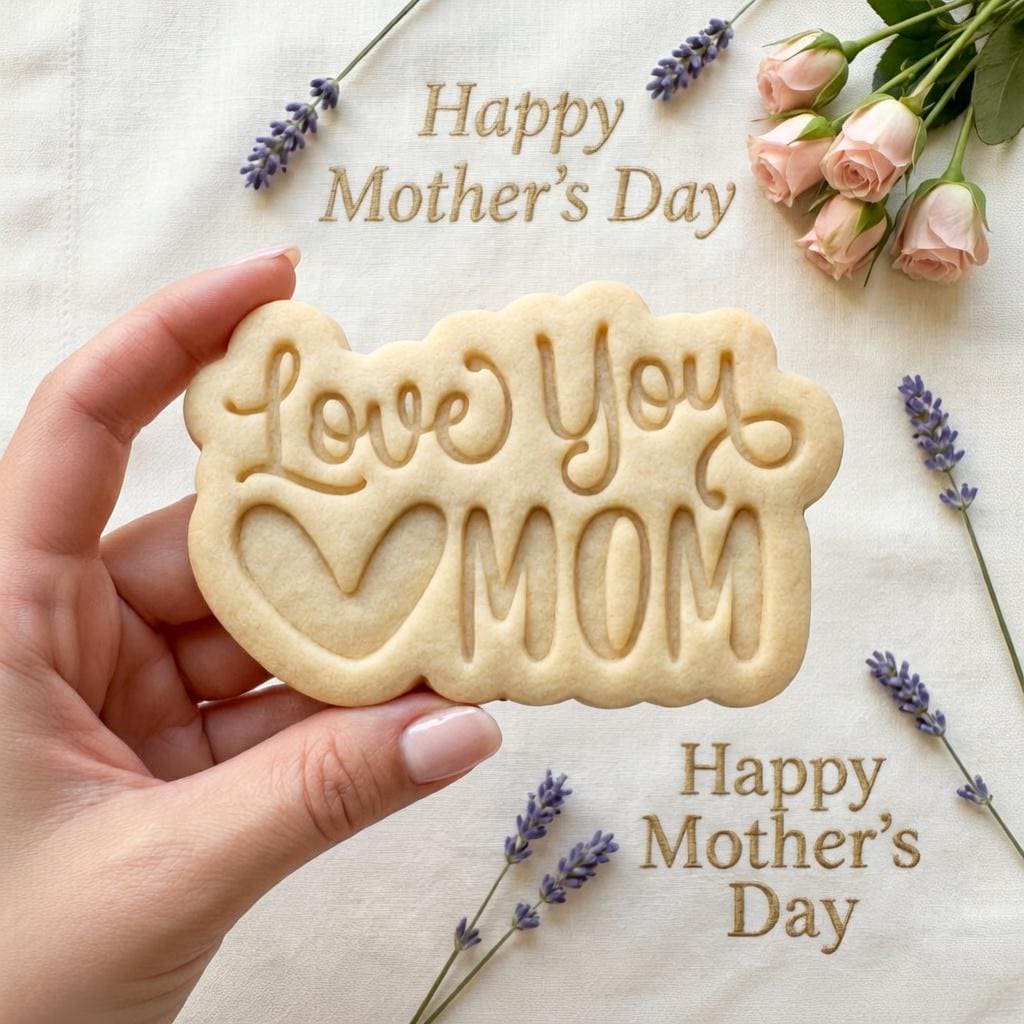 Love You Mom Cookie Cutter and Stamp, Mother's Day Cookie Stamp, Grandma Heart Shape Cutter, Mama Vintage Cookie Stamp