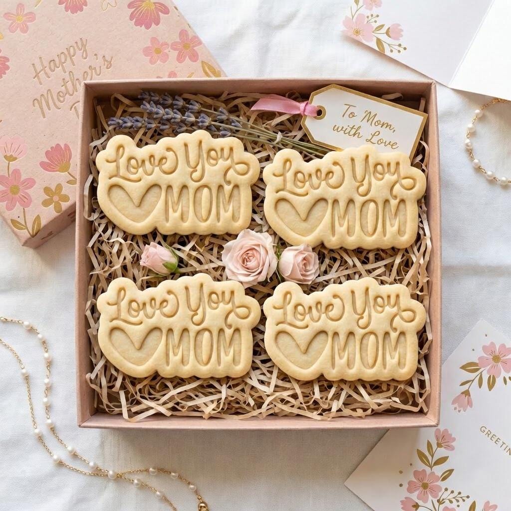 Love You Mom Cookie Cutter and Stamp, Mother's Day Cookie Stamp, Grandma Heart Shape Cutter, Mama Vintage Cookie Stamp