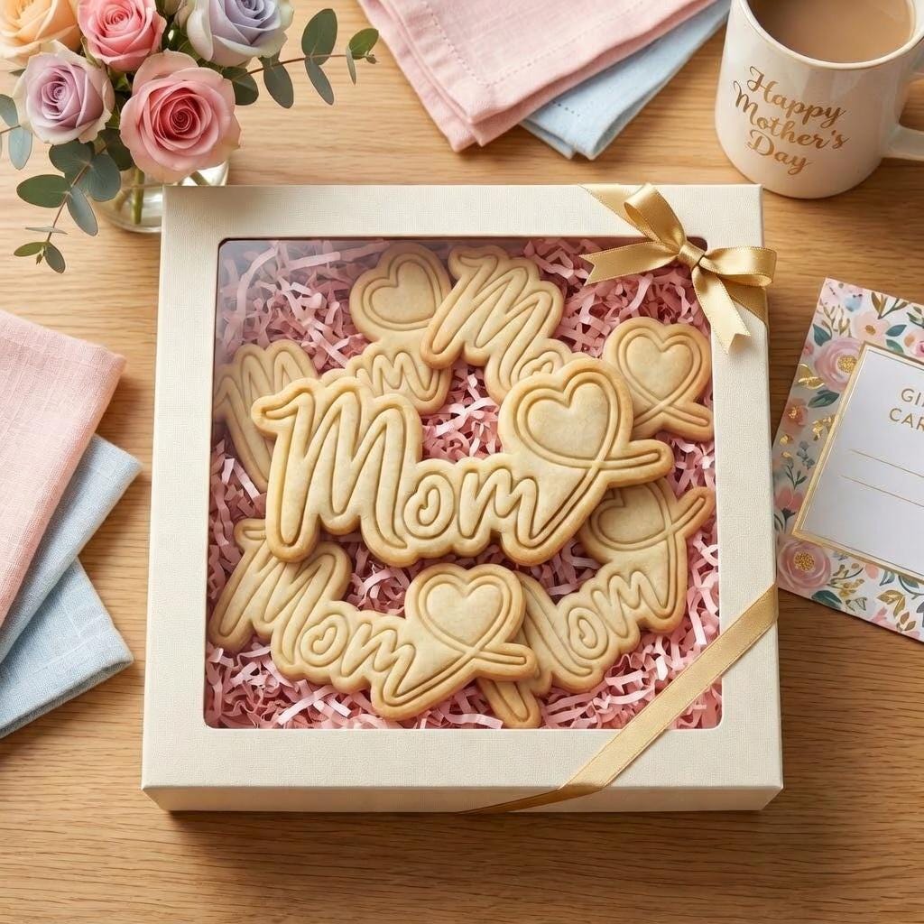 Love Mom Cookie Cutter and Stamp, Mother's Day Cookie Stamp, Mama Grandma Cookie Cutter, Mother's Day Cookie Gift Set