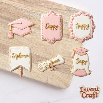 Elegant Graduation Cookie Cutter Set, Pink Grad Cap, Polymer Clay Cutter, Diploma Plaque Mold, Class of 2026 Gift, Polyclay Tool, DIY