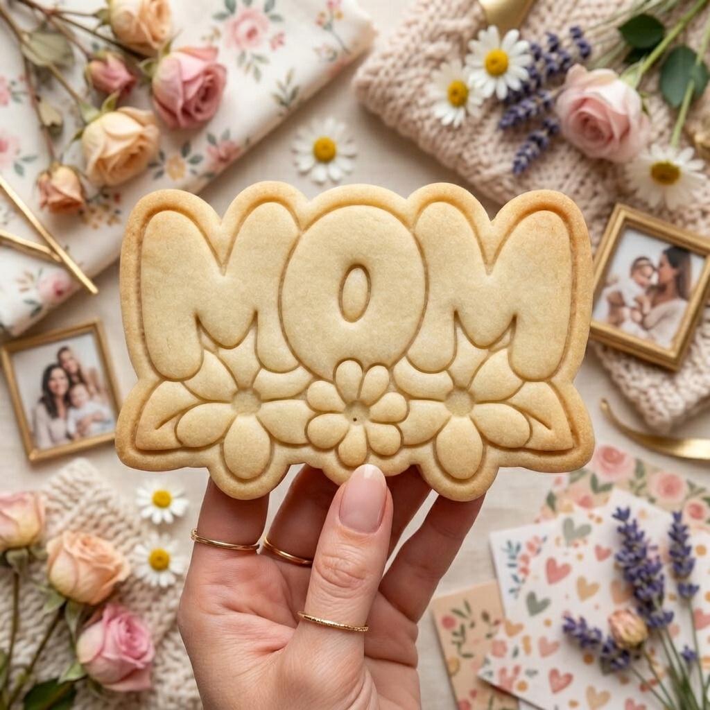 Mom Flower Cookie Cutter & Stamp, Mother's Day Cookie Cutter, Grandma Cookie Stamp, Floral Mama Cookie Cutter