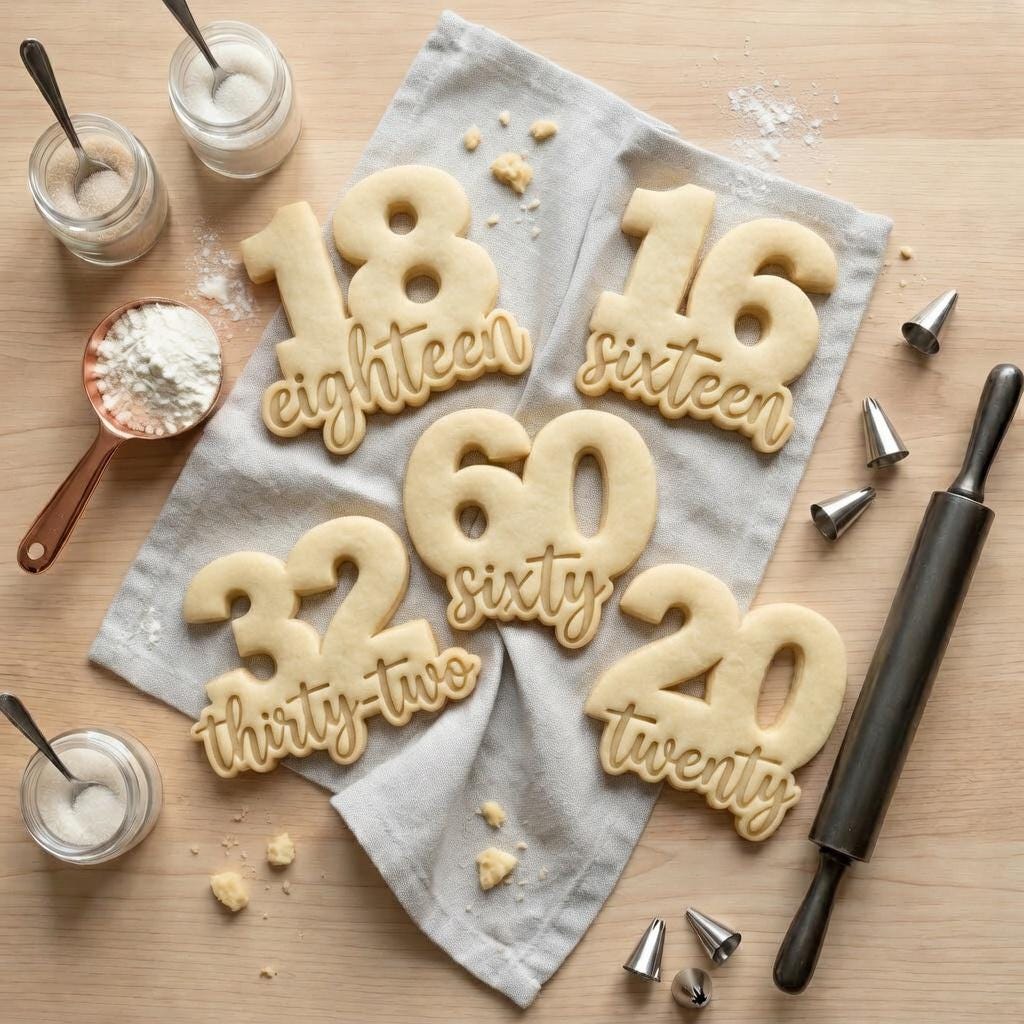 Number Cookie Cutter and Stamp with Words, Age Number Biscuit Stamp, Birthday Number Cookie Cutter