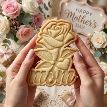 Mom Rose Cookie Cutter and Stamp, Mother's Day Rose Cookie Cutter, Rose Floral Mommy Cookie Stamp