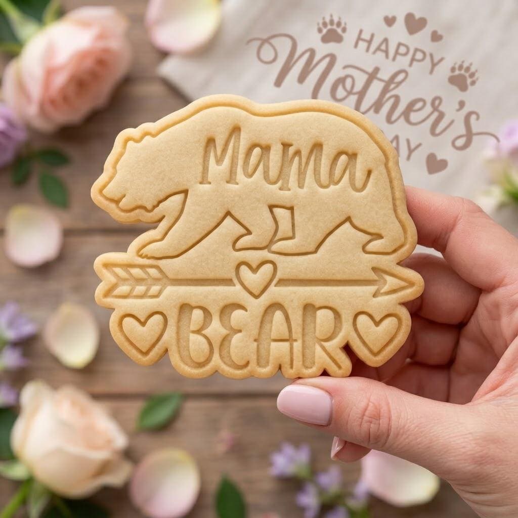 Mama Bear Heart Cookie Cutter & Stamp, Happy Mother's Day Cookie Cutter, Bear Mom Cookie Stamp