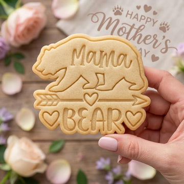 Mama Bear Heart Cookie Cutter & Stamp, Happy Mother's Day Cookie Cutter, Bear Mom Cookie Stamp