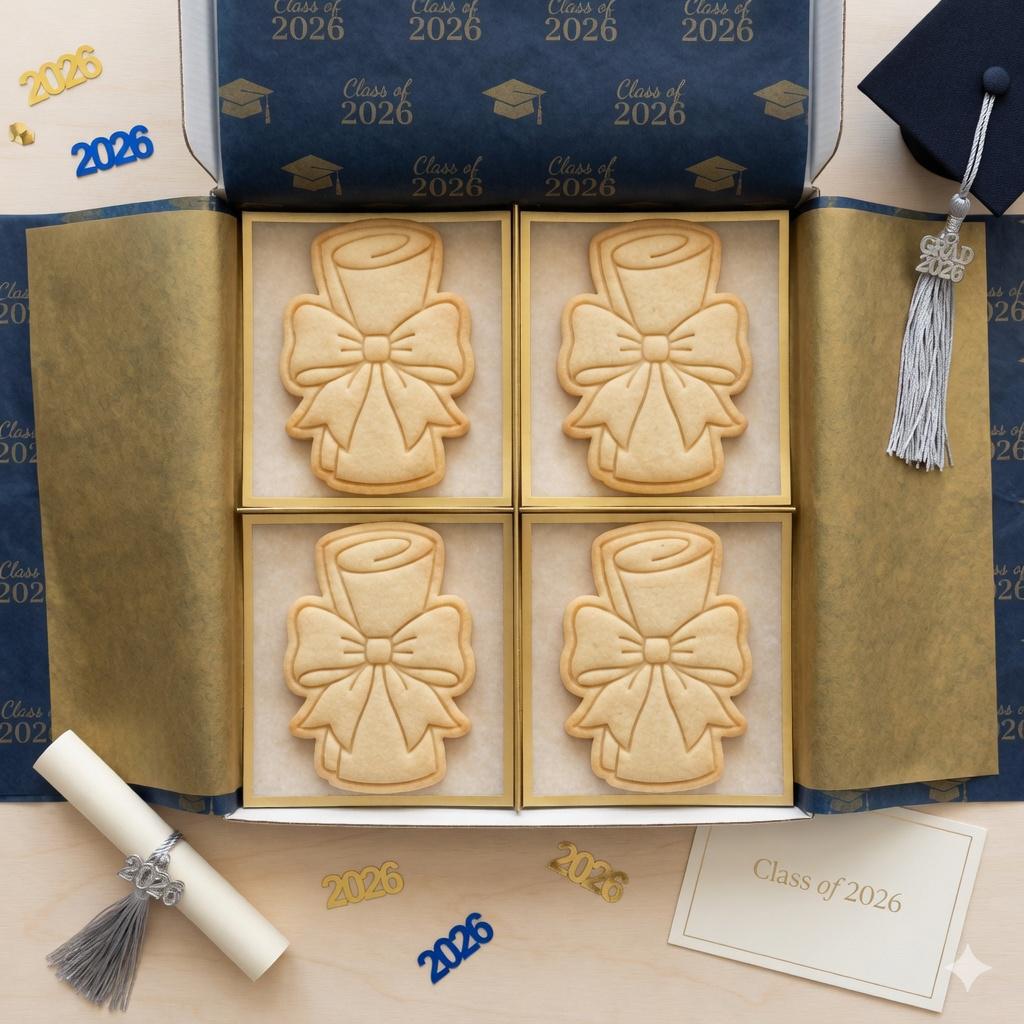 Graduation Diploma Bow Cookie Cutter & Stamp, Class of 2026 Cookie Cutter, Diploma Grad Cookie Stamp