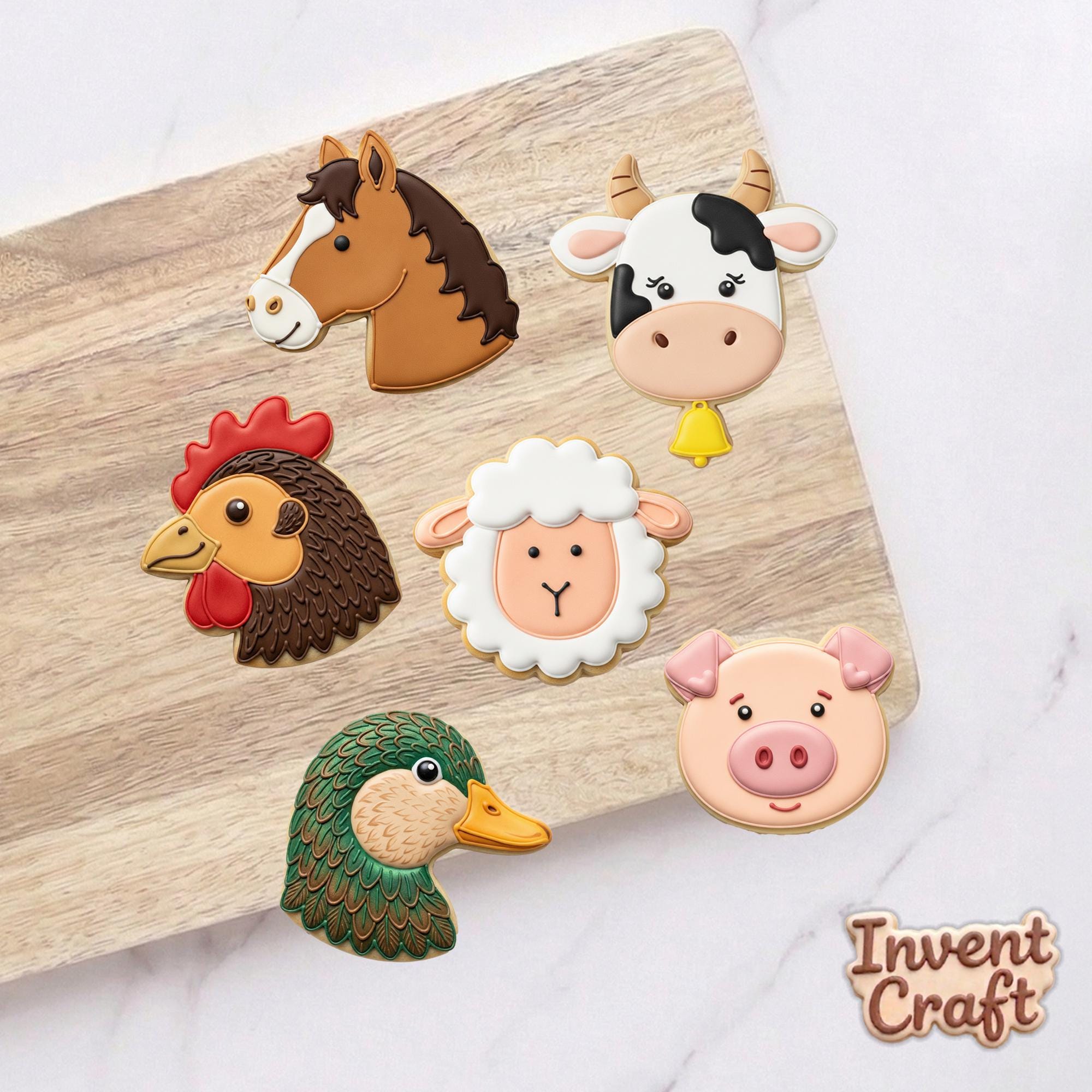 6pc Farm Animal Cookie Cutter Set, Horse Cow Pig Sheep Chicken Duck, Polymer Clay Cutter, Barnyard Birthday Party, Polyclay Mold Set