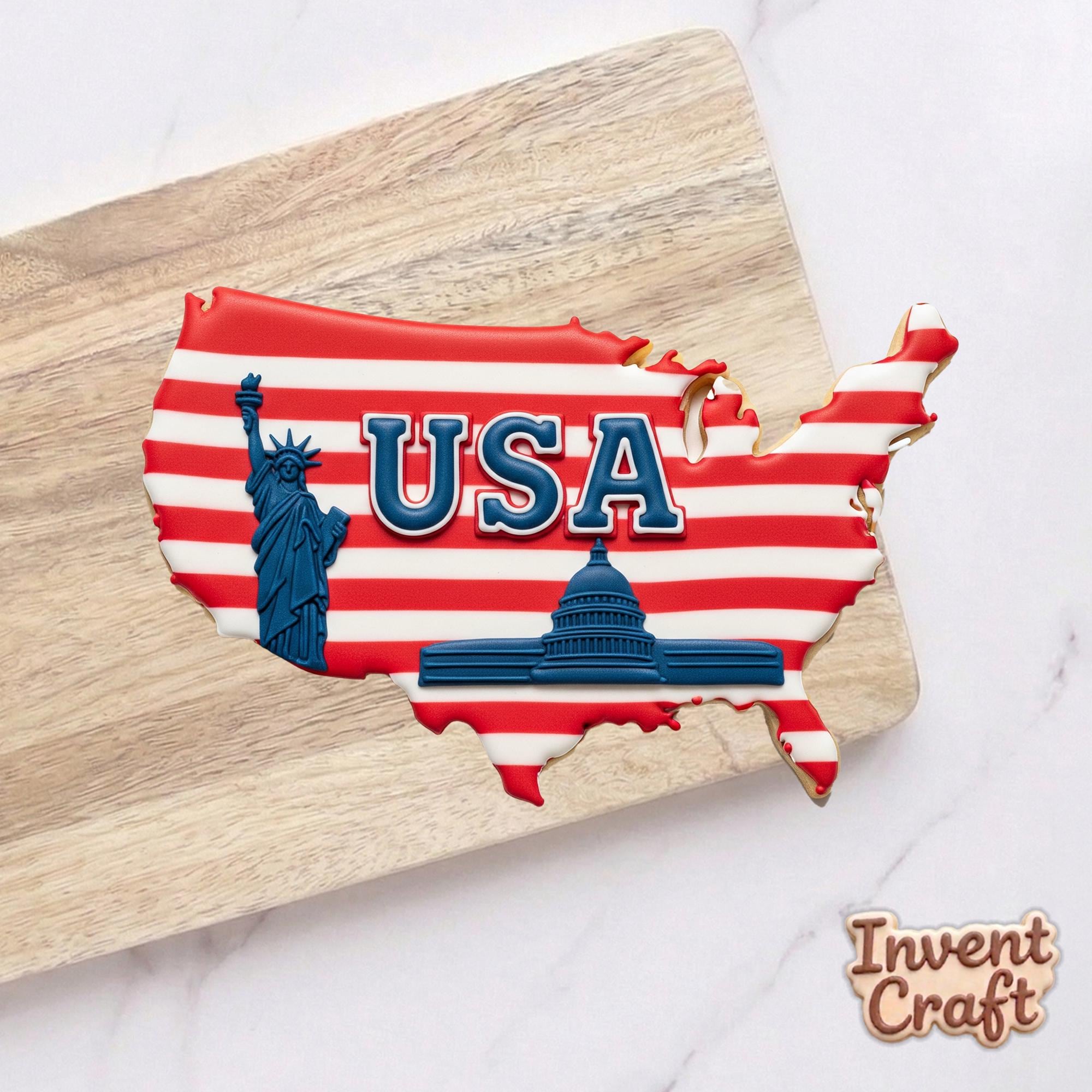 USA Map Cookie Cutter, Liberty Statue & Capitol, Patriotic 4th of July Mold, Polymer Clay Cutter, American Landmark, Polyclay Tool