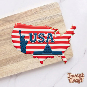 USA Map Cookie Cutter, Liberty Statue & Capitol, Patriotic 4th of July Mold, Polymer Clay Cutter, American Landmark, Polyclay Tool