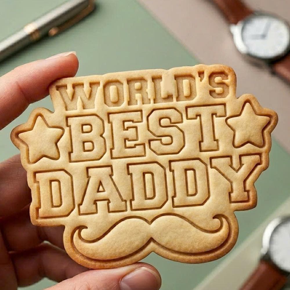 World's Best Daddy Cookie, Star Mustache Stamp, Polymer Clay Cutter, Father's Day Award Mold, Papa Plaque Tool, Polyclay DIY Craft Tool