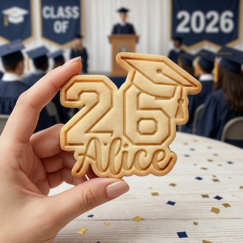 Custom Name Grad 26 Cookie Cutter & Stamp, Class of 2026 Cookie Cutter, Custom Year Senior Graduation Cookie Stamp