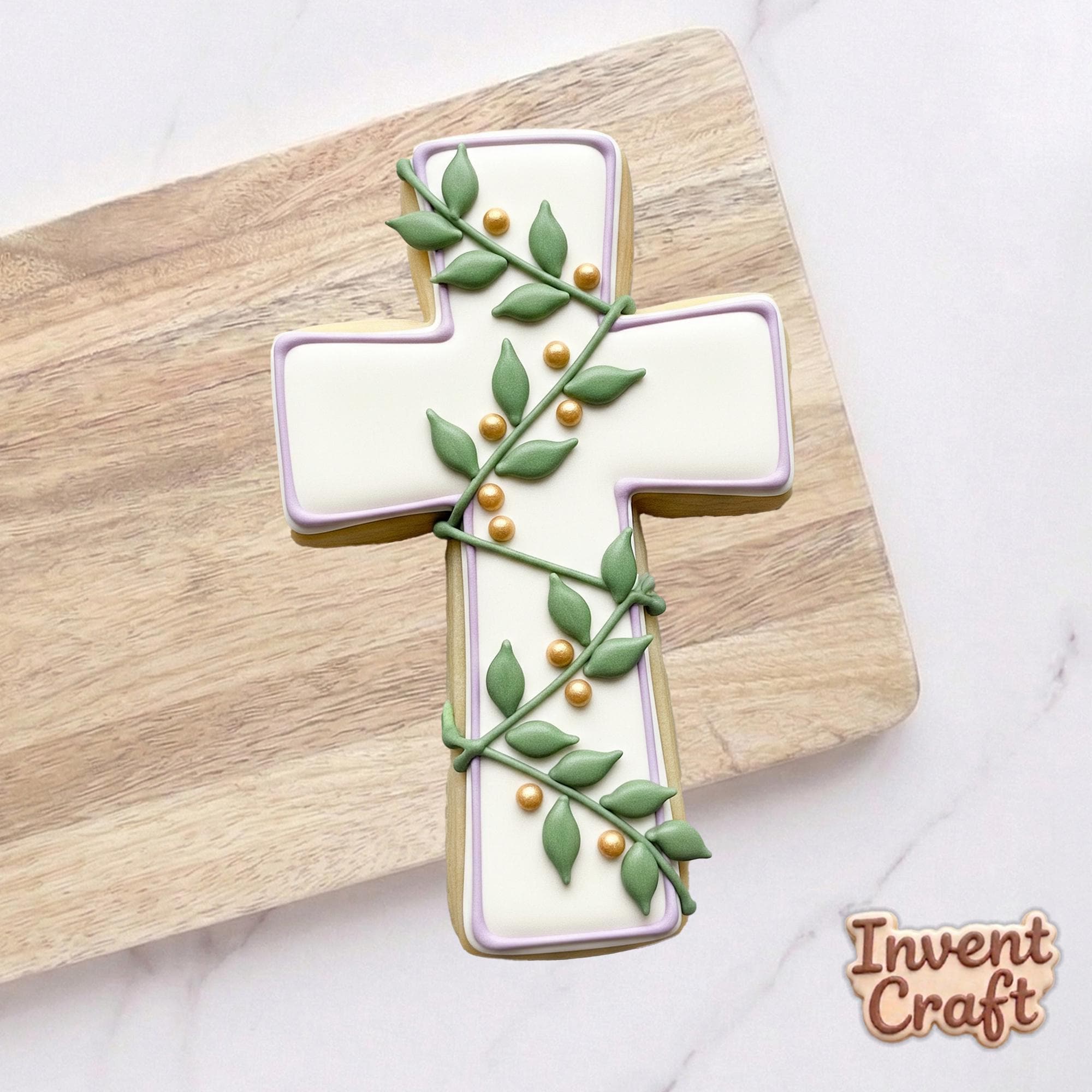 Floral Cross Cookie Cutter, Religious Leaf Stamp, Polymer Clay Cutter, Baptism Confirmation Favor, Easter Cross Mold, Polyclay Cutter Tool
