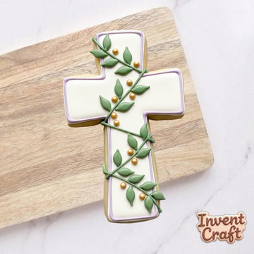 Floral Cross Cookie Cutter, Religious Leaf Stamp, Polymer Clay Cutter, Baptism Confirmation Favor, Easter Cross Mold, Polyclay Cutter Tool