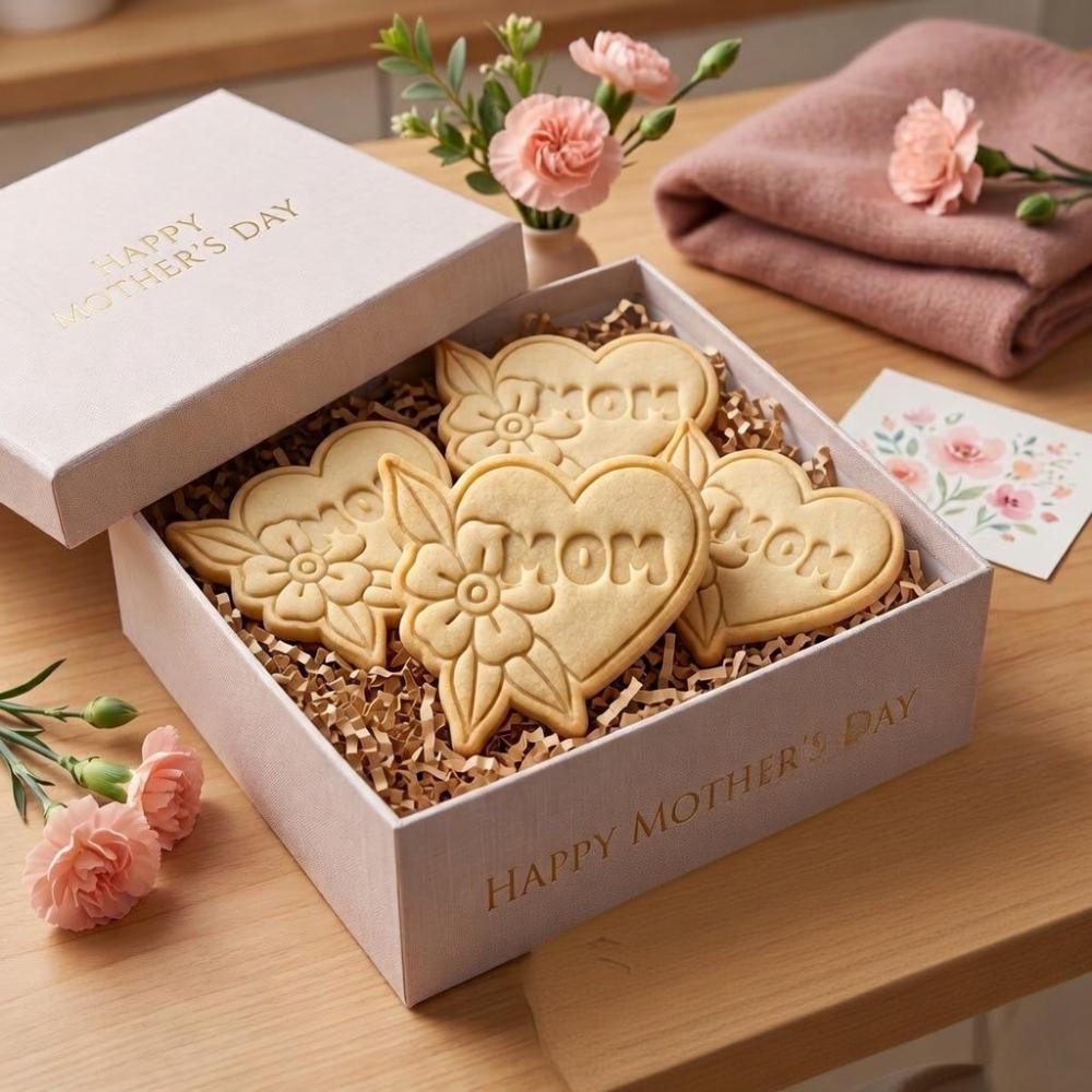 Mom Heart Cookie Cutter and Stamp, Mother's Day Cookie Stamp, Flower Cookie Cutter for Mama