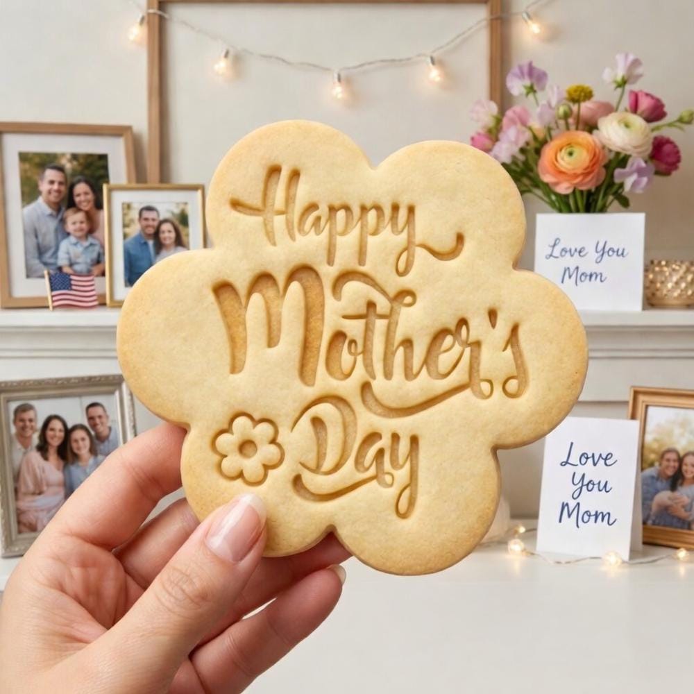 Happy Mother's Day Cookie Cutter and Stamp, Mother's Day Flower Cookie Stamp, Mom Cookie Cutter