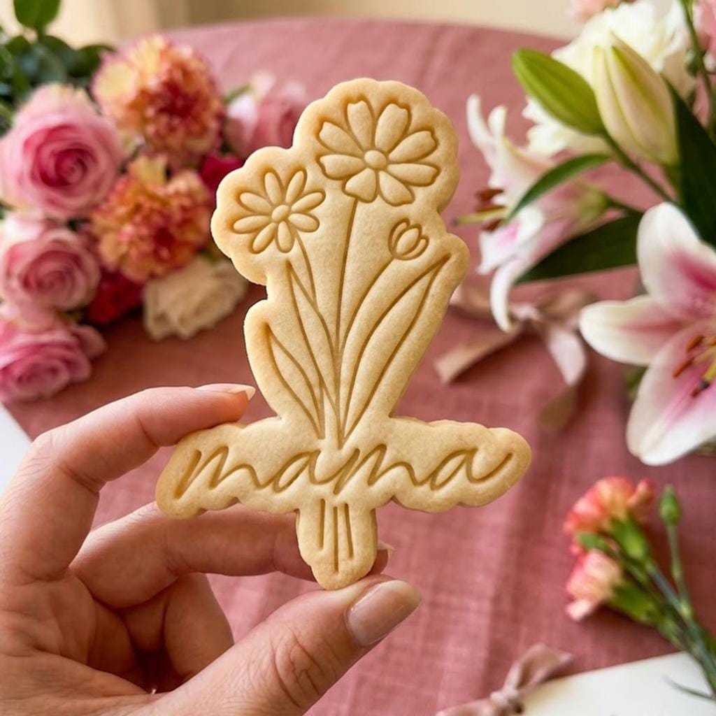 Mom With Flower Cookie Cutter Stamp, MAMA Cookie, Custom Mom, Fondant Cutter, Mother's Day Gifts, Grandma Cookie Cutter