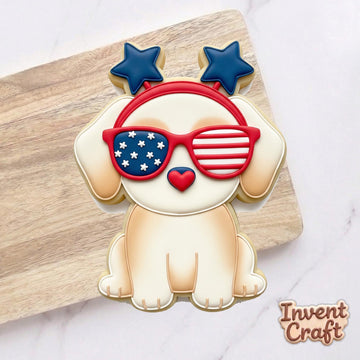 Patriotic Puppy Cookie Cutter, 4th of July Dog, Polymer Clay Cutter, American Flag Glasses Mold, Independence Day Favor, Polyclay Tool