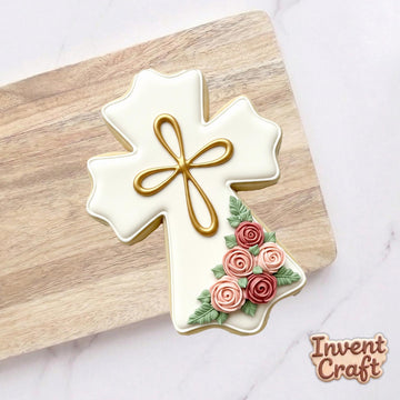 Floral Cross Cookie Cutter, Religious Plaque, Polymer Clay Cutter, Baptism Confirmation Favor, Easter Cross Mold, Polyclay Tool, DIY