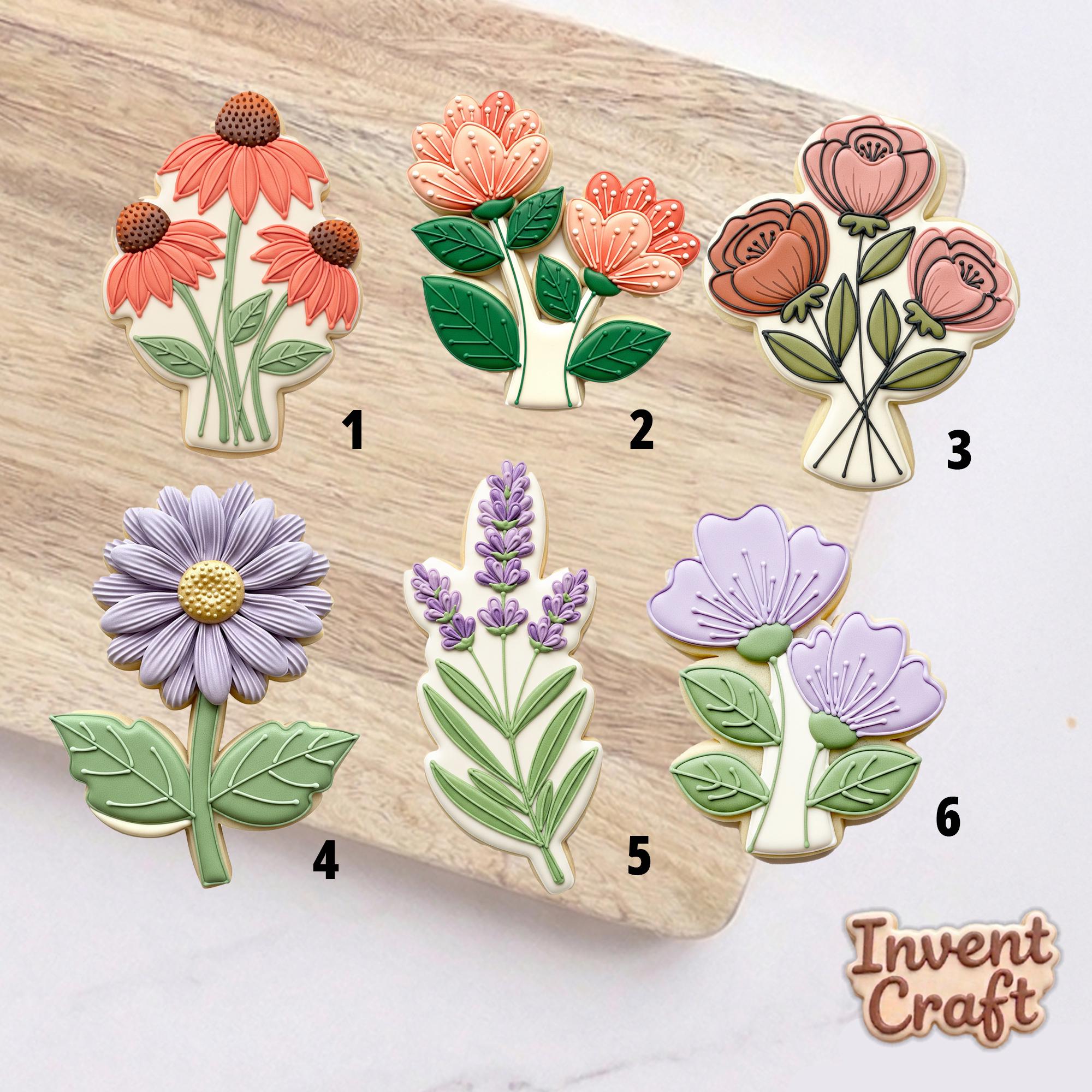 Cookie Cutter Set, Lavender Daisy Rose, Flower Bouquet Polymer Clay Cutter, Mother's Day Gift Mold, Wedding Favor, Polyclay Tool