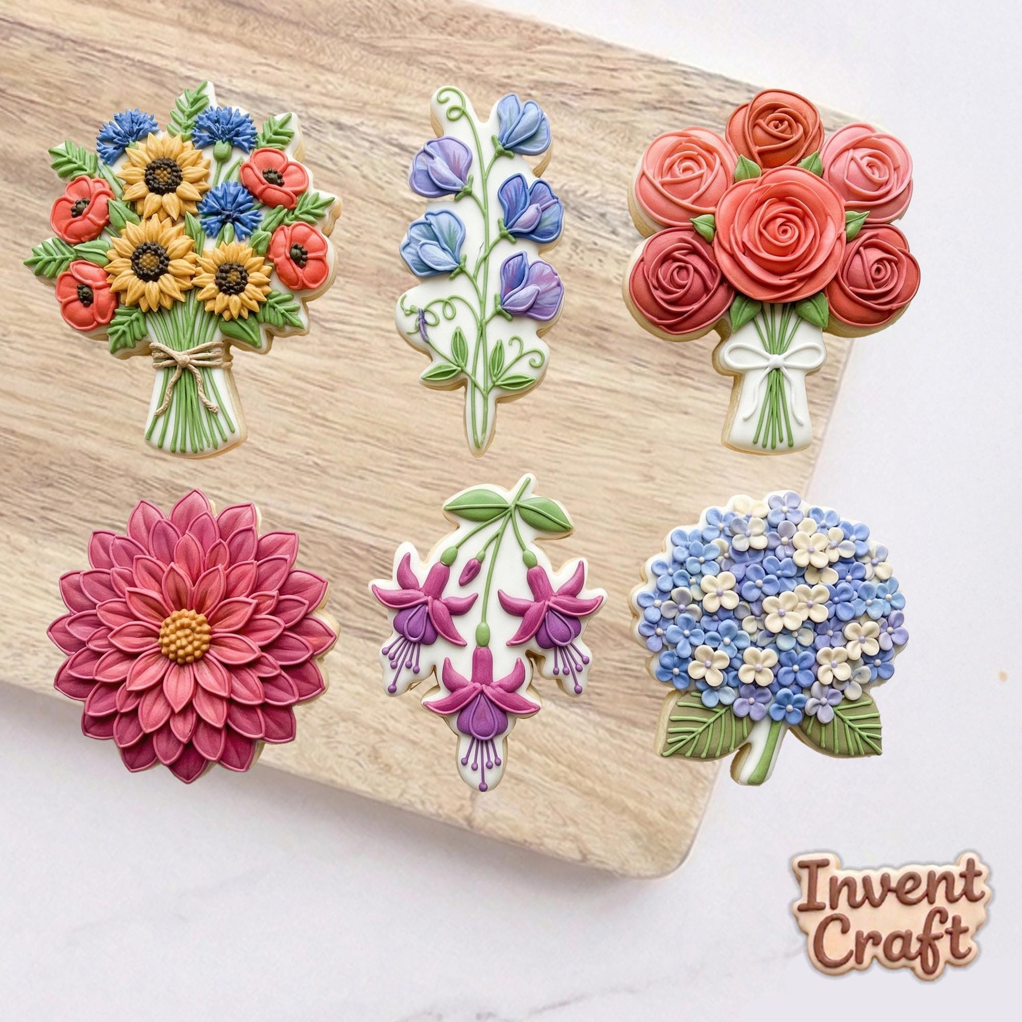 Floral Bouquet Cookie Cutter Set, Hydrangea Rose Fuchsia, Mother's Day Flower Mold, Wedding Favor, Polymer Clay Cutter, Polyclay Tool