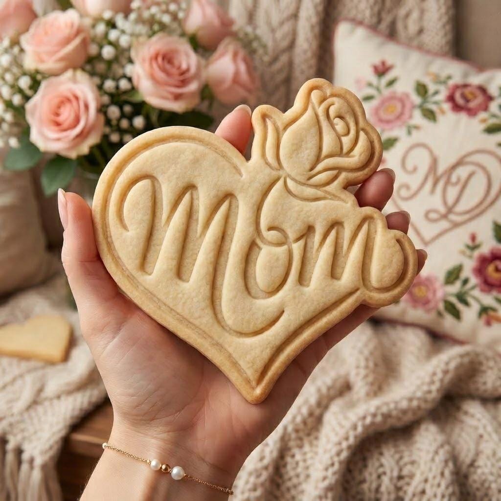 Mom Rose Heart Cookie Cutter and Stamp, Mother's Day Cookie Cutter, Rose Cookie Stamp, Floral Mom Cookie Cutter