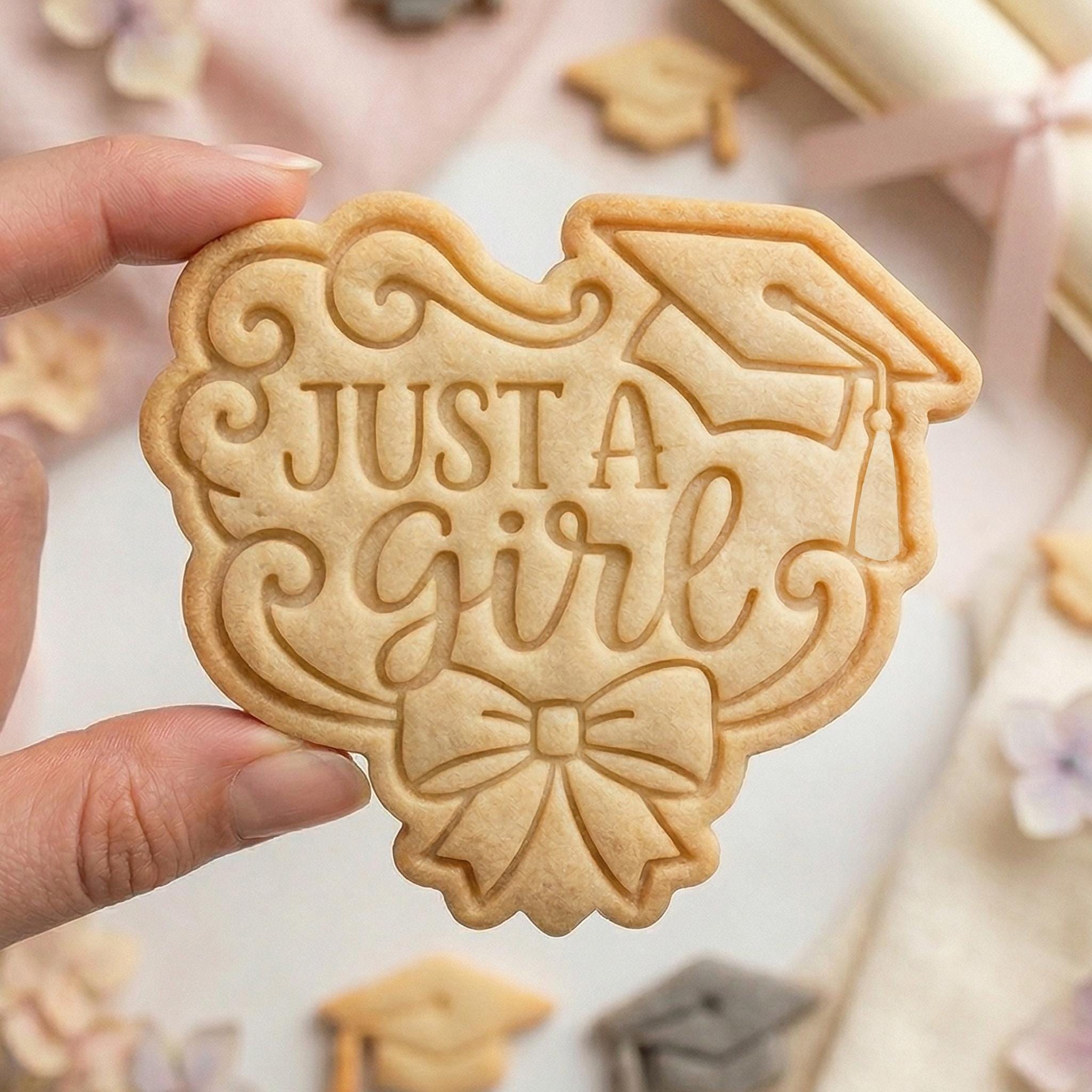 Just A Girl Graduation Cookie Cutter, Grad Cap Bow Stamp, Polymer Clay Cutter, Class of 2026 Senior Gift, Coquette Aesthetic, Polyclay Tool