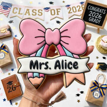 Custom Name Teacher Graduation Cookie Cutter and Stamp, Pencil Bow Cookie Stamp, Class of 2026 Cookie Cutter