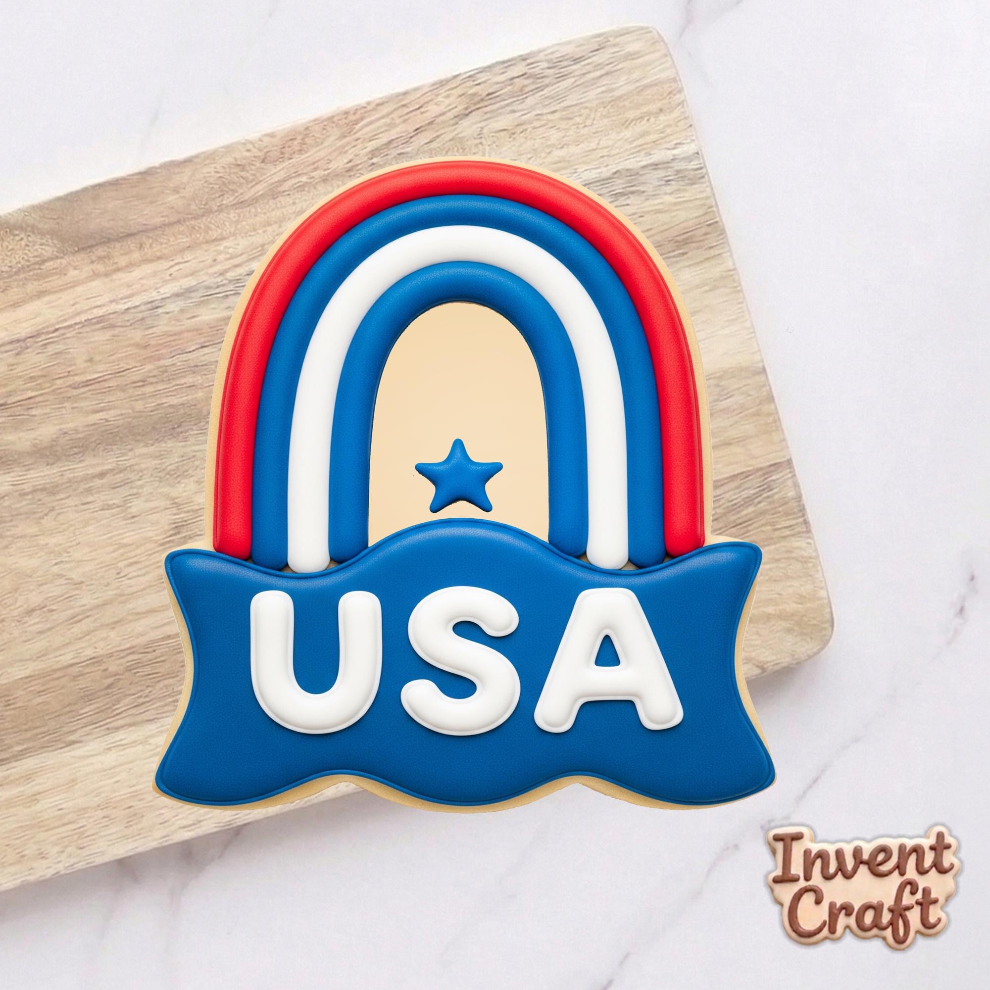 Patriotic USA Rainbow Cookie Cutter, 4th of July Flag , Polymer Clay Cutter, Independence Day Plaque Mold, American Pride, Polyclay Tool