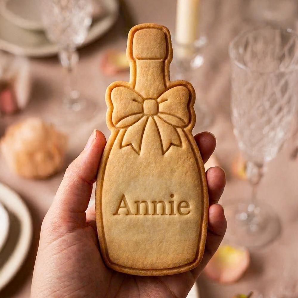 Custom Champagne Cookie Cutter, Bottle with Bow Stamp, Polymer Clay Cutter, Wedding Celebration Gift Mold, Bride Plaque, Polyclay DIY Craft