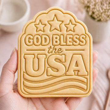 God Bless the USA Cookie Cutter, Patriotic American Stamp, Polymer Clay Cutter, 4th of July Gift Mold, USA Flag Plaque, Polyclay DIY
