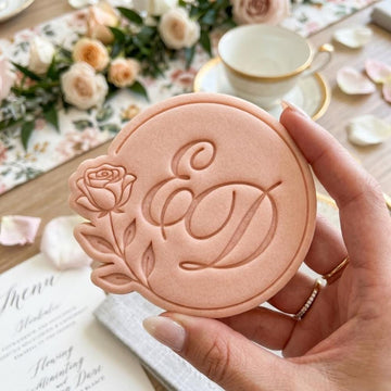 Custom Name & Date Rose Bridal Shower Cookie Cutter and Stamp, Floral Wedding Cookie Stamp, Bachelorette Flower Party Cookie Cutter