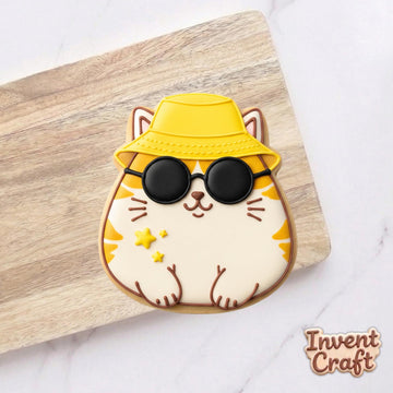 Cool Cat Cookie Cutter, Cat with Bucket Hat, Polymer Clay Cutter, Summer Kitten Mold, Sunglasses Cat Tool, Polyclay Cutter, DIY Craft