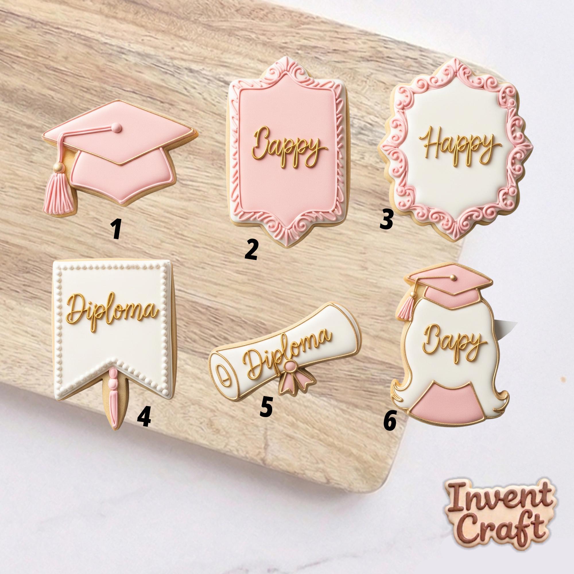 Elegant Graduation Cookie Cutter Set, Pink Grad Cap, Polymer Clay Cutter, Diploma Plaque Mold, Class of 2026 Gift, Polyclay Tool, DIY