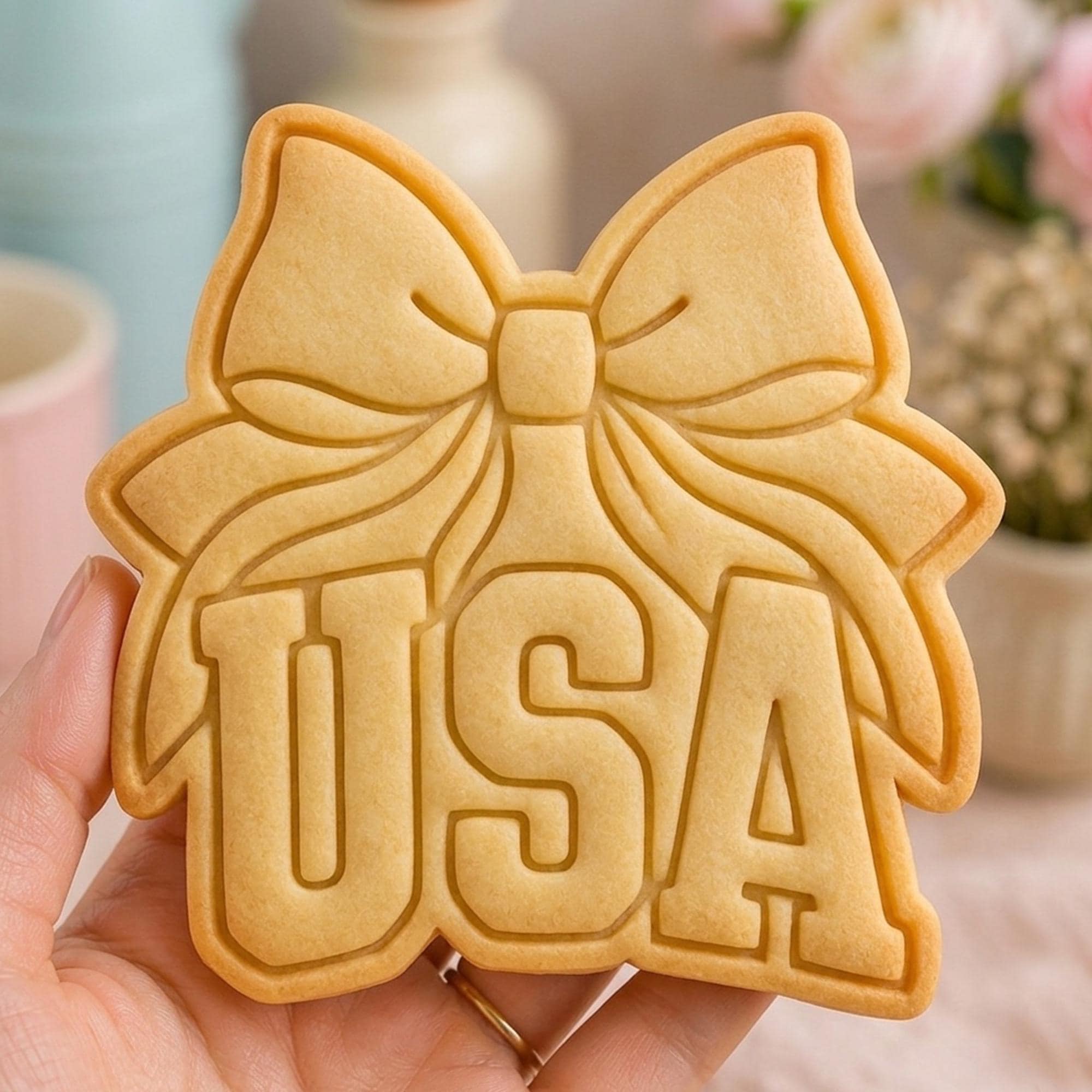 USA Bow Cookie Cutter, Coquette Bow USA Stamp, Polymer Clay Cutter, 4th of July Gift Mold, Patriotic Plaque Tool, Polyclay DIY Craft Tool