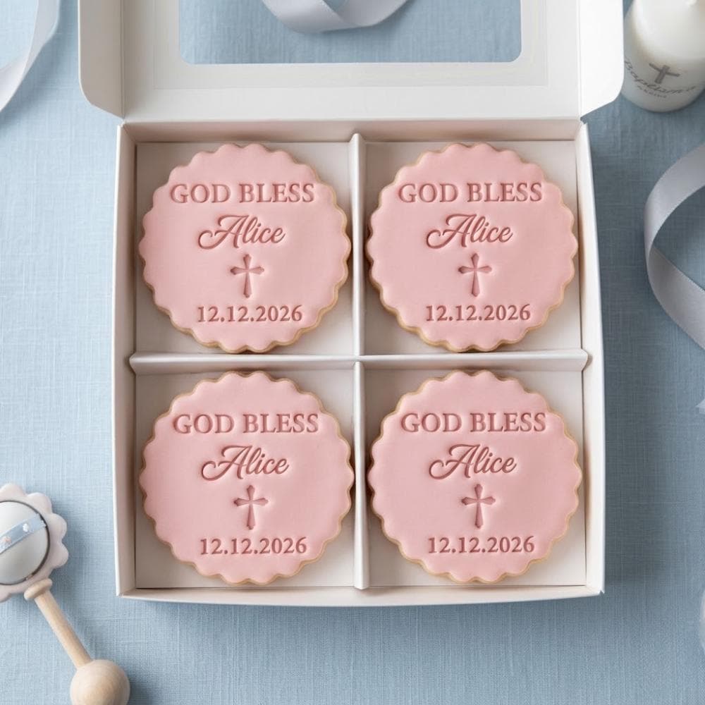 Custom Name & Date God Bless Baptism Cookie Cutter and Stamp, Baby Christening Cross Cookie Stamp, First Communion Cookie Cutter