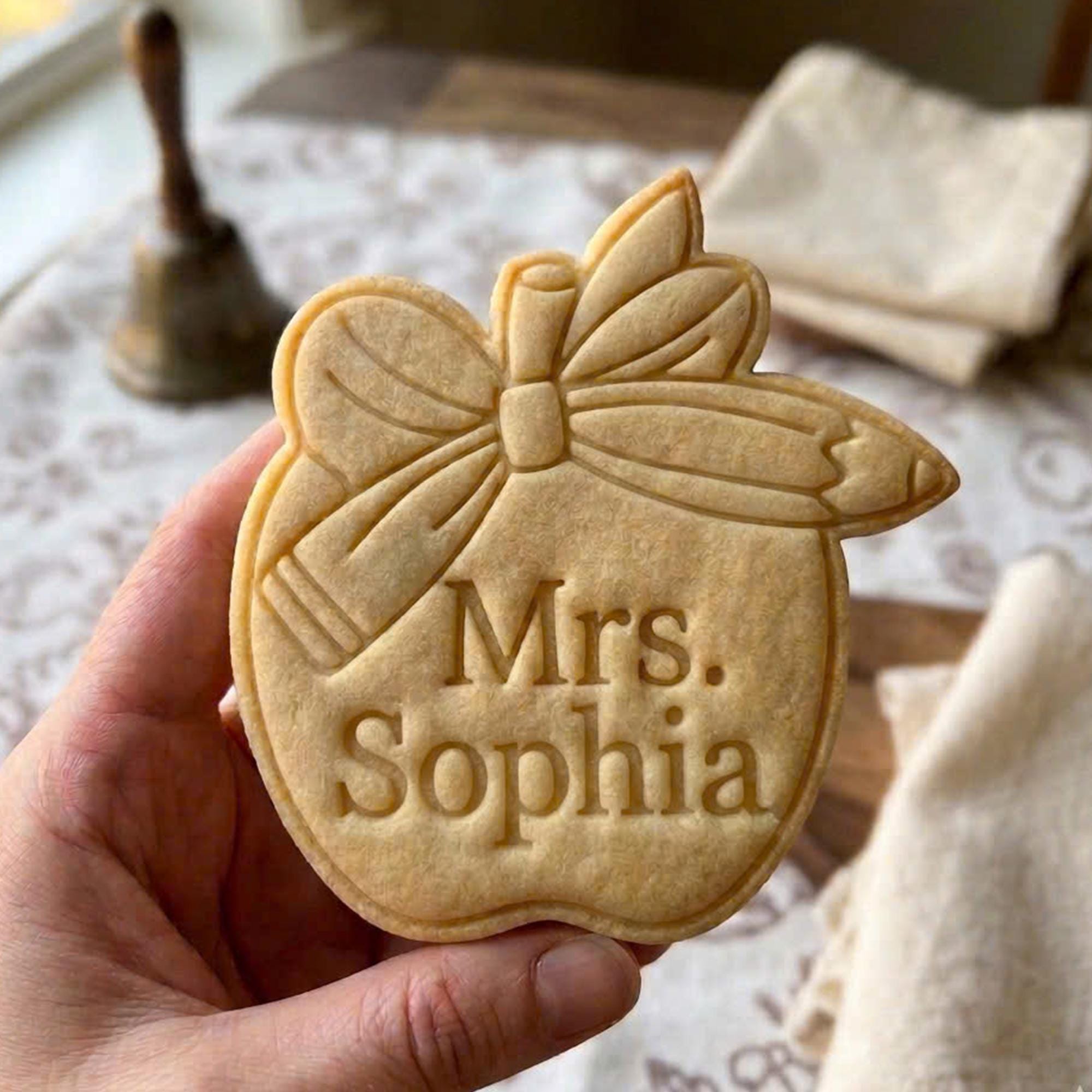 Custom Teacher Cookie Cutter, Apple Pencil Name Stamp, Polymer Clay Cutter, Teacher Appreciation Gift, School Plaque Tool, Polyclay DIY