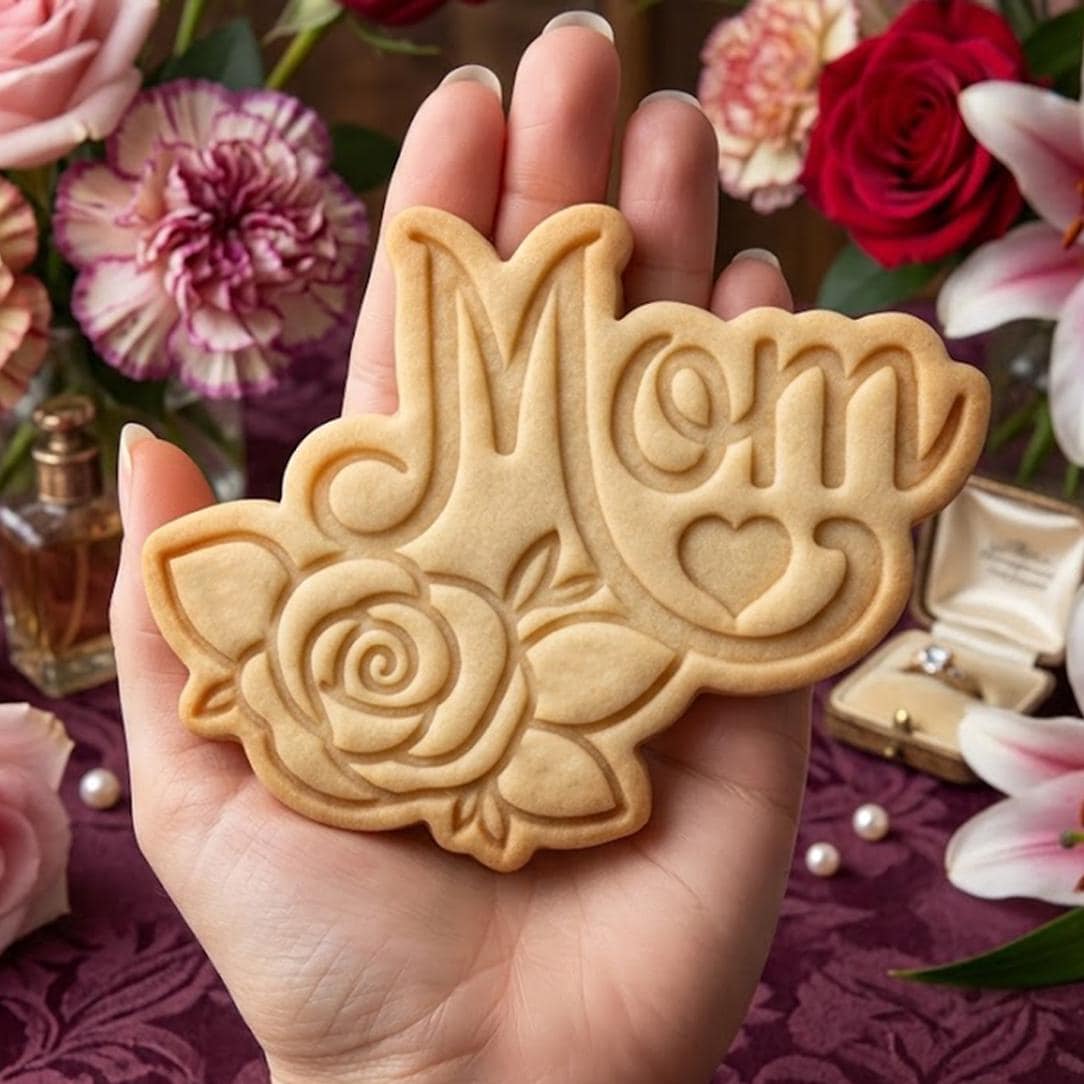 Mom With Heart Rose Cookie Cutter Stamp, MAMA Cookie, Custom Mom, Fondant Cutter, Mother's Day Gifts, Grandma Cookie Cutter, Mom Rose