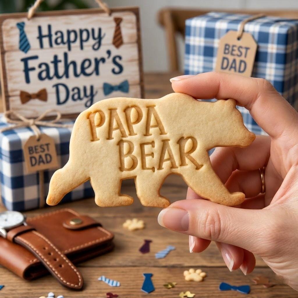 Papa Bear Cookie Cutter and Stamp, Father's Day Cookie Cutter, Dad Bear Cookie Stamp