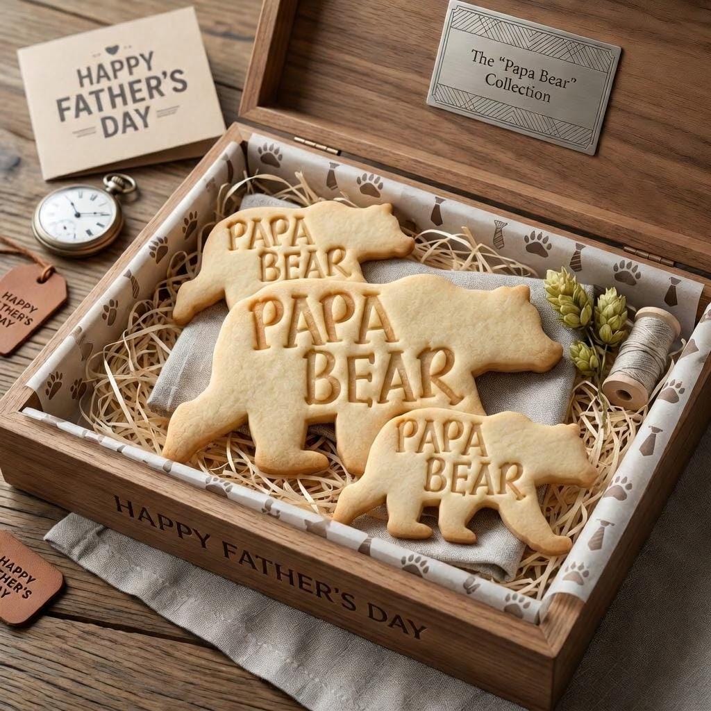 Papa Bear Cookie Cutter and Stamp, Father's Day Cookie Cutter, Dad Bear Cookie Stamp