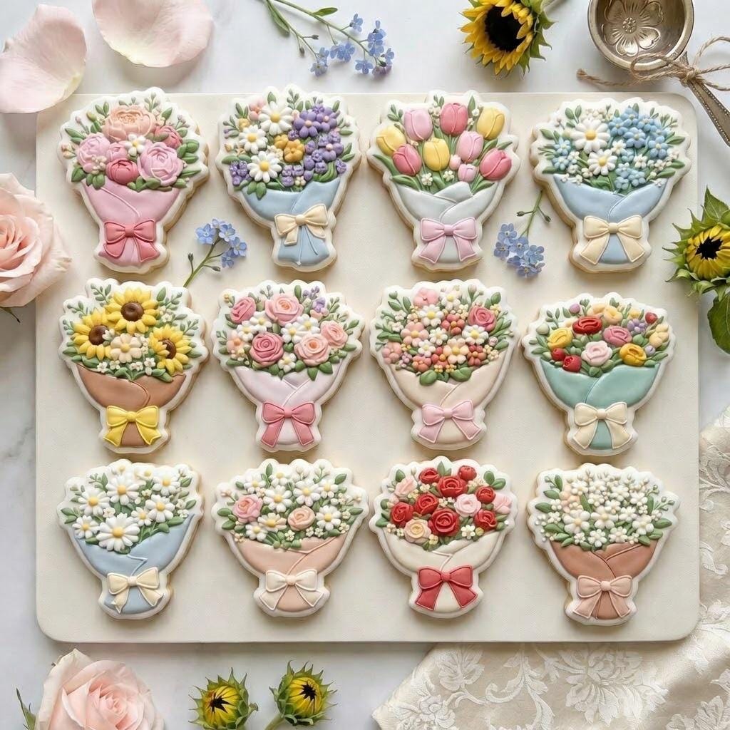 Flower Bouquet Cookie Cutter Set, Spring Mother's Day Cookie Cutter, Mom's Garden Cookie Cutter