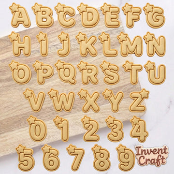 Full Alphabet Number With Star Cookie Cutter Stamp Set, Baby Gift, Baby Shower Cookie Cutters, Custom Cookie Cutter Stamp, Birthday Baking