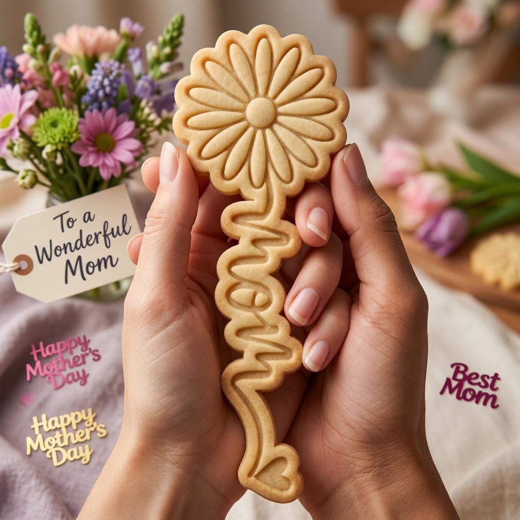 Mom Daisy Cookie Cutter and Stamp, Mother's Day Flower Cookie Cutter, Daisy Mommy Floral Cookie Stamp