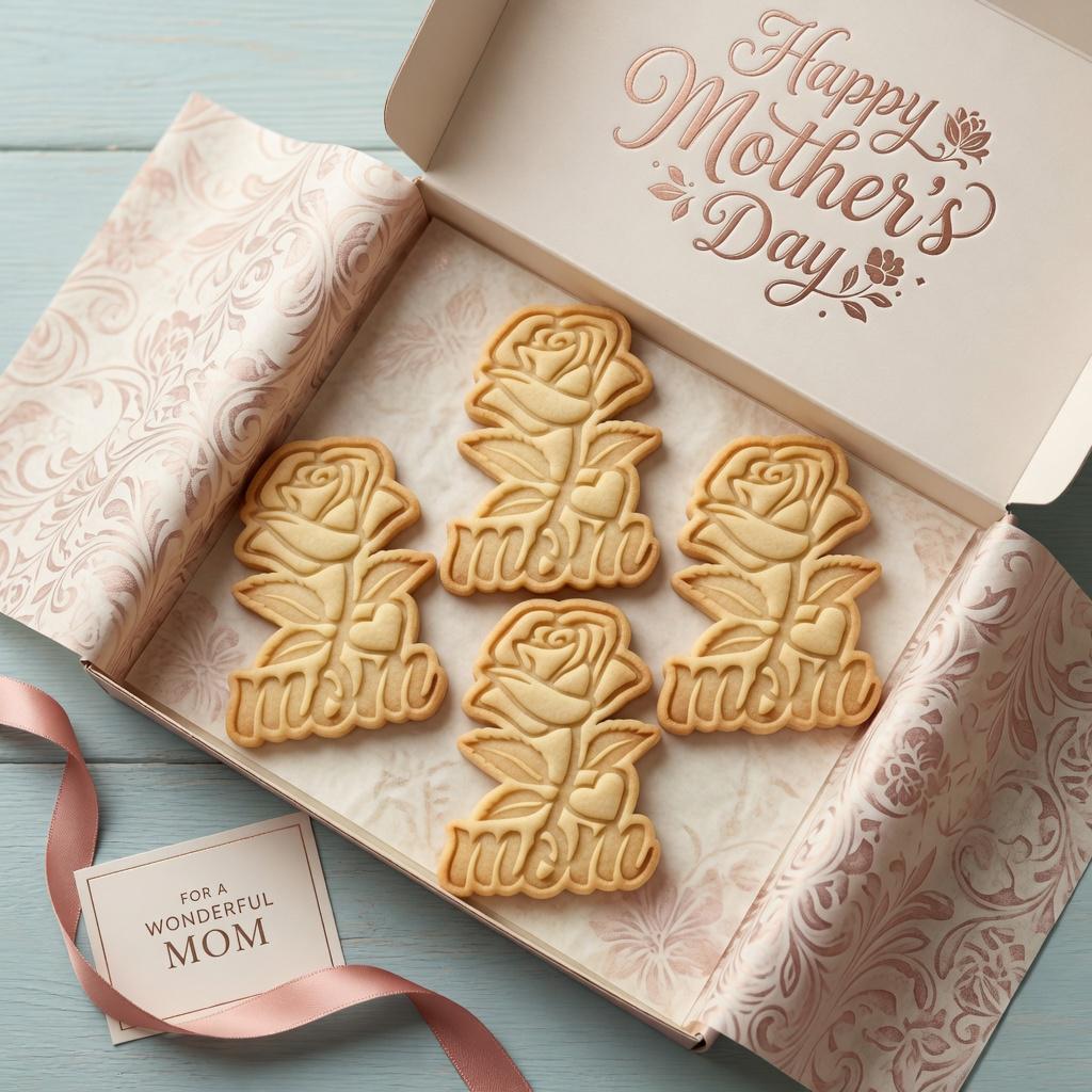 Mom Rose Cookie Cutter and Stamp, Mother's Day Rose Cookie Cutter, Rose Floral Mommy Cookie Stamp