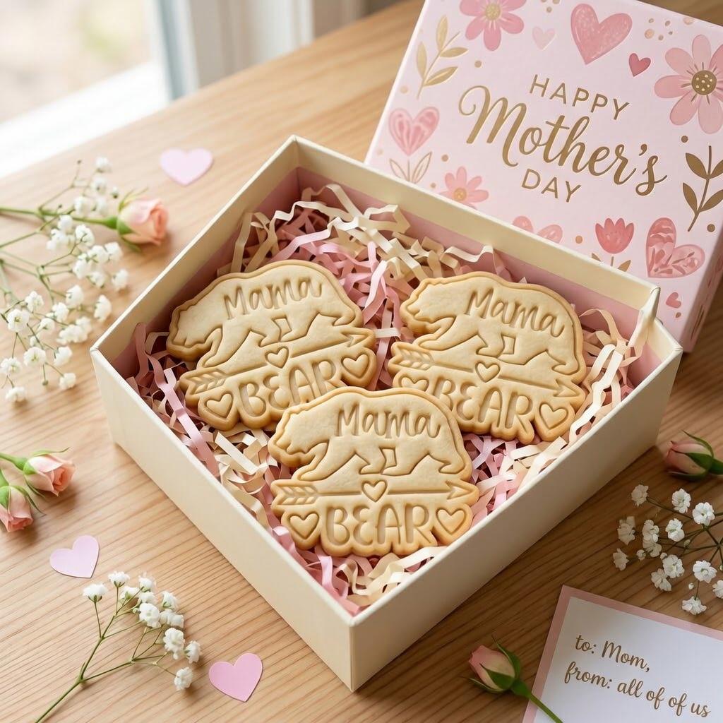 Mama Bear Heart Cookie Cutter & Stamp, Happy Mother's Day Cookie Cutter, Bear Mom Cookie Stamp