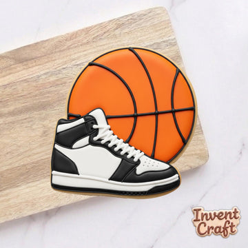 Basketball and Sneaker Cookie Cutter, High Top Shoe, Polymer Clay Cutter, Sports Birthday Party Decor, Slam Dunk Mold, Polyclay Tool