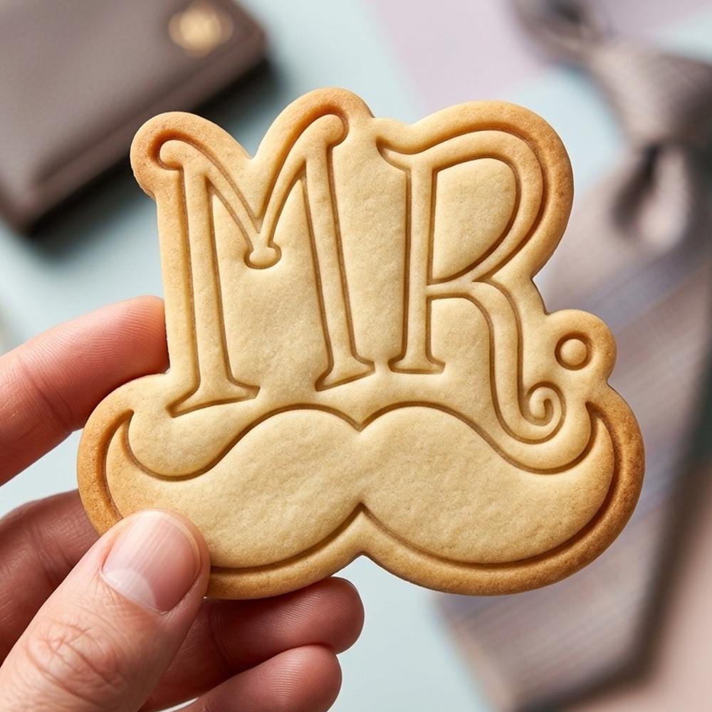 Mr Mustache Cookie Cutter, Gentleman Plaque Stamp, Polymer Clay Cutter, Wedding Groom Gift Mold, Mr and Mrs Tool, Polyclay DIY Craft Tool